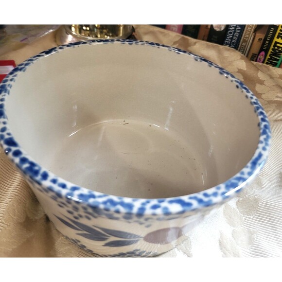 Vintage Bowl w Blue Sponge Glaze & Red Heart / Heavy Stoneware 8.25"D x 4"H 80s - Picture 11 of 12
